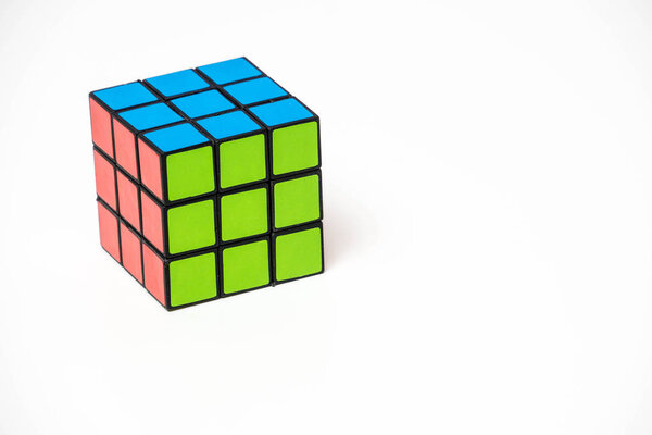 Colorful Rubik cube isolated on white background 