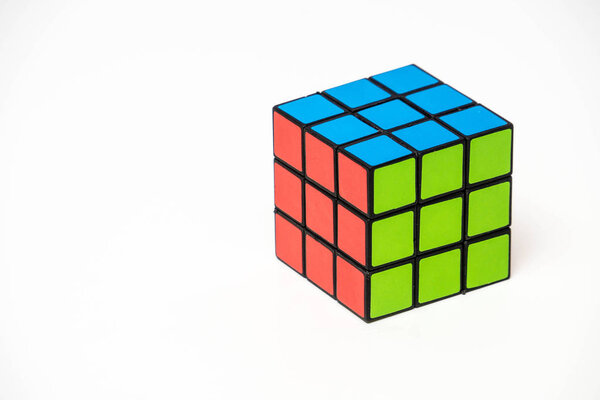 Colorful Rubik cube isolated on white background 