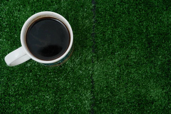 Cup Black Coffee Fake Grass Background — Stock Photo, Image