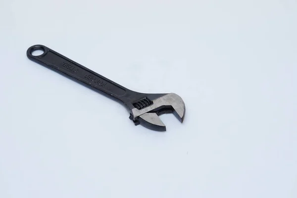 Metalen Zwarte Spanner Geïsoleerd Witte Achtergrond — Stockfoto