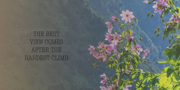 Inspirational motivation quote The best view comes after the hardest climb on nature background.