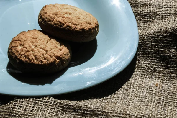 Biscoitos Uma Chapa Azul — Fotografia de Stock