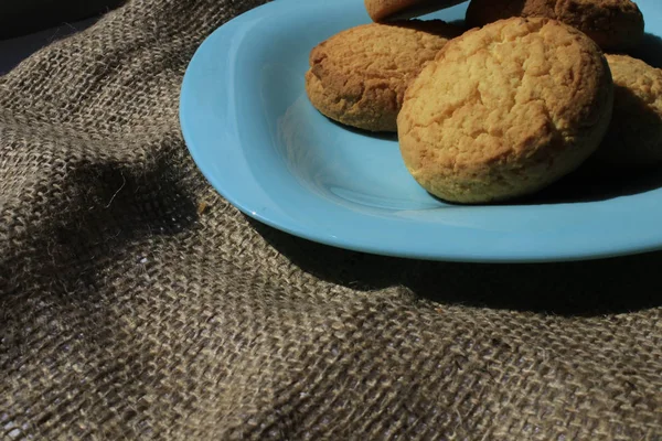 Galletas Plato Azul — Foto de Stock