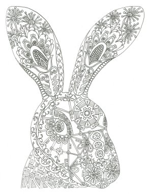 Bunny boyama sayfası mürekkep sanat el çizilmiş illüstrasyon