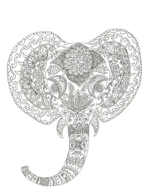 Fil boyama sayfası mürekkep sanat el çizilmiş illüstrasyon