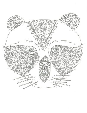 Racoon boyama sayfası mürekkep sanat el çizilmiş illüstrasyon