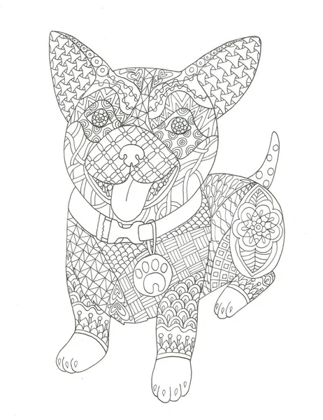 Puppy coloring page hand drawn ink animal illustration