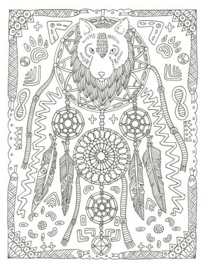 Dream Catcher boyama sayfası ücretsiz el çizilmiş mürekkep illüstrasyon