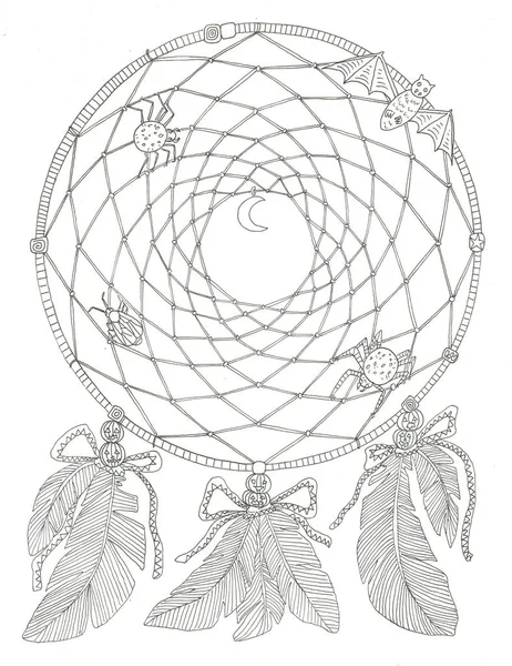 Dream Catcher Målar Bok Gratis Handritade Bläck Illustration — Stockfoto