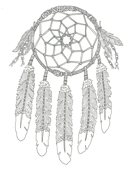 Dream Catcher Coloring Page Free Hand Drawn Ink Illustration — Stock Photo, Image