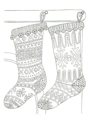 Noel boyama sayfası el çizilmiş mürekkep illüstrasyon siyah beyaz