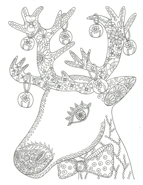 Christmas Målarbok Hand Drawn Ink Illustration Svart Och Vitt — Stockfoto