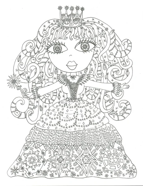 Christmas coloring page hand drawn ink illustration black and white