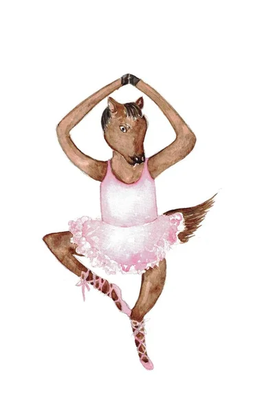 Ballerina Horse Watercolor Illustration Hand Drawn — Stock Photo, Image