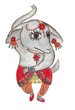 Keçi dansı suluboya el çizimi