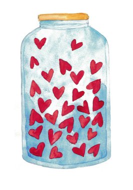 Kalp maison kavanozu suluboya el çizimi