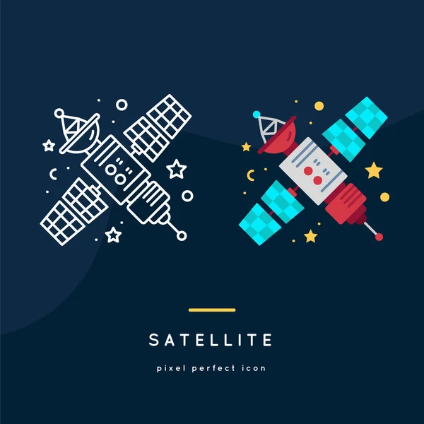 Icônes Ligne Spatiale Satellite Deux Variantes Style — Image vectorielle