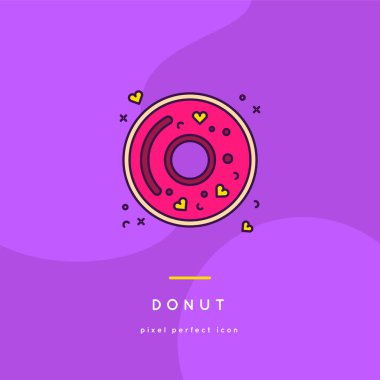 Renkli sırlı çörekler. Tatlı düz simgeler. lezzetli tatlı fırın simgesi. Fast Food Line Simgeler Seti