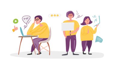 Şirin insanlar çalışma seti. Öğrenciler sınava çalışıyor ve hazırlanıyor. Vektör çizimi konsepti. Moda, iç mekan, kapak, tekstil veya arka plan için İskandinav İskandinav İskandinav tasarımı. 