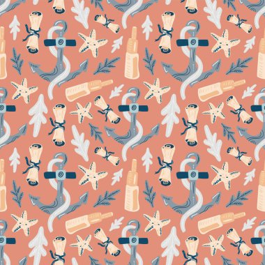 Yaz vektör çizimleri. Kusursuz bir arka plan. Moda, iç mekan, kapak veya tekstil için İskandinav karikatür çizimi.