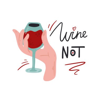 Şarap harf değil metin. İzole Vektör çizimi. Komik renkli tipografi posteri, giysi baskısı tasarımı. Bar, iç veya kapak, tekstil veya arkaplan için İskandinav İskandinav kuzey tasarımı.