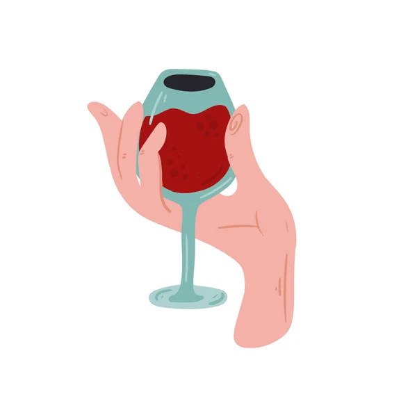 Copa Vino Mano Ilustración Vectorial Aislada Cartel Tipografía Colores Divertidos — Archivo Imágenes Vectoriales