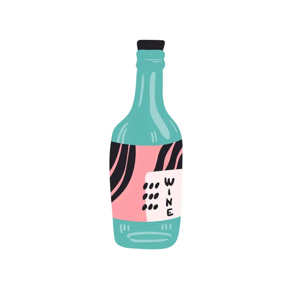 ワインのボトル 絶縁ベクトルイラスト 面白い色のタイポグラフィポスター アパレルプリントデザイン バーやインテリアのための北欧ノルディックデザイン カバーや織物や背景 — ストックベクタ