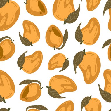 Mango vektör çizimleri. Kusursuz bir arka plan. Moda, iç mekan, kapak veya tekstil için İskandinav karikatür çizimi.