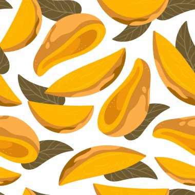Mango vektör çizimleri. Kusursuz bir arka plan. Moda, iç mekan, kapak veya tekstil için İskandinav karikatür çizimi.