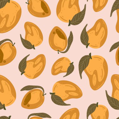 Mango vektör çizimleri. Kusursuz bir arka plan. Moda, iç mekan, kapak veya tekstil için İskandinav karikatür çizimi.