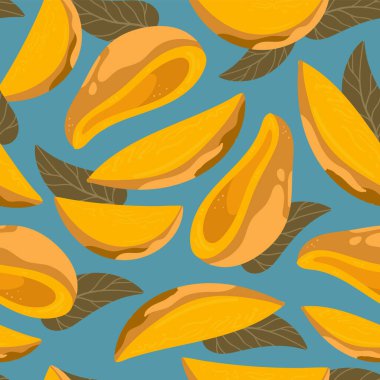 Mango vektör çizimleri. Kusursuz bir arka plan. Moda, iç mekan, kapak veya tekstil için İskandinav karikatür çizimi.