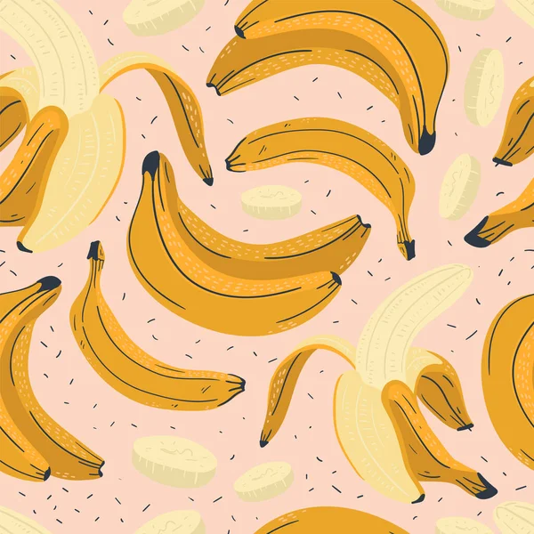 Ilustrações Vetoriais Banana Fundo Padrão Sem Costura Mão Desenhar Desenhos — Vetor de Stock