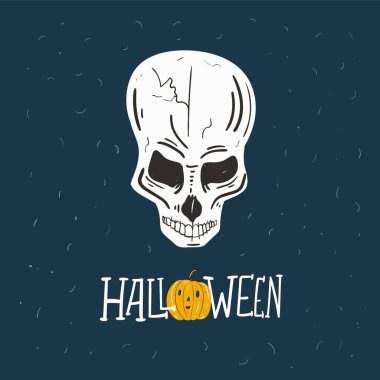 Cadılar Bayramı Tasarım Elementleri Seti. El Çizimi Çizimi Karikatür. Vektör çizimi. Renkli tipografi posteri. Sosyal madia iletisinin şablonu. Tebrik kartı, etiket, parti davetiyesi için şirin tasarım..