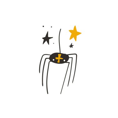 Cadılar Bayramı Tasarım Elementleri Seti. El Çizimi Çizimi Karikatür. Vektör çizimi. Renkli tipografi posteri. Sosyal madia iletisinin şablonu. Tebrik kartı, etiket, parti davetiyesi için şirin tasarım..