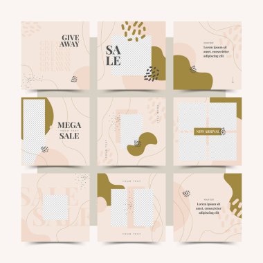 Düzenlenebilir Modern Şablon. Sosyal Medya Postası için indirimli reklam şablonu, afiş. Soyut şablona sahip zarif satış ve indirimli arka planlar. Vektör koruması. Kişisel günlük ya da dükkan için model.