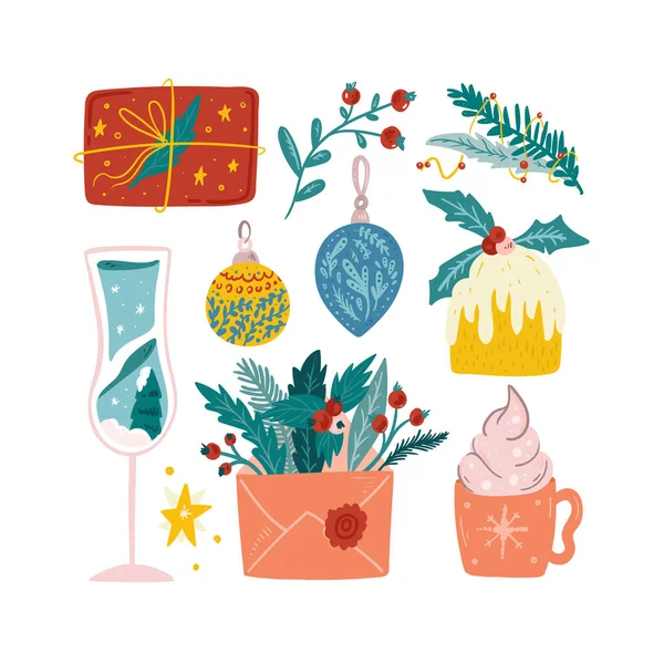 Feliz Navidad Feliz Año Nuevo Ilustración Estilo Moda Plantilla Diseño — Archivo Imágenes Vectoriales