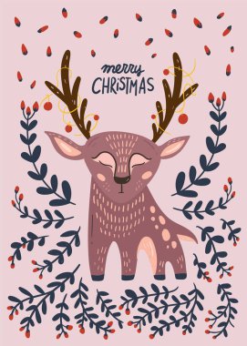 Mutlu Noeller ve mutlu yıllar illüstrasyonu. Moda tarzı. Vektör tasarım şablonu. Poster, kart, davetiye, pankart, broşür, broşür için tasarım.