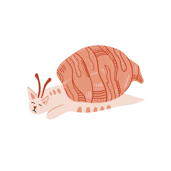 蜗牛猫在背景上被隔离了 卡通动物的性格 用于海报设计的矢量插图 儿童印刷品 社交媒体贴文 纺织品 — 图库矢量图片