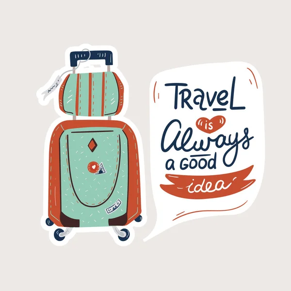 Mignonne Valise Pour Les Voyages Étranger Avec Des Citations Voyage — Image vectorielle