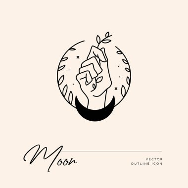 Vektör soyut logo tasarım şablonu - güneş, ay ve yıldızlar - kozmetik ve paketleme, mücevher, el yapımı veya güzellik ürünleri için soyut sembol