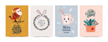 Mutlu Noeller ve mutlu yıllar illüstrasyonu. Moda tarzı. Vektör tasarım şablonu. Poster, kart, davetiye, pankart, broşür, broşür için tasarım.