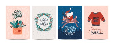 Mutlu Noeller ve mutlu yıllar illüstrasyonu. Moda tarzı. Vektör tasarım şablonu. Poster, kart, davetiye, pankart, broşür, broşür için tasarım.