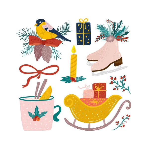 Feliz Navidad Feliz Año Nuevo Ilustración Estilo Moda Plantilla Diseño — Archivo Imágenes Vectoriales