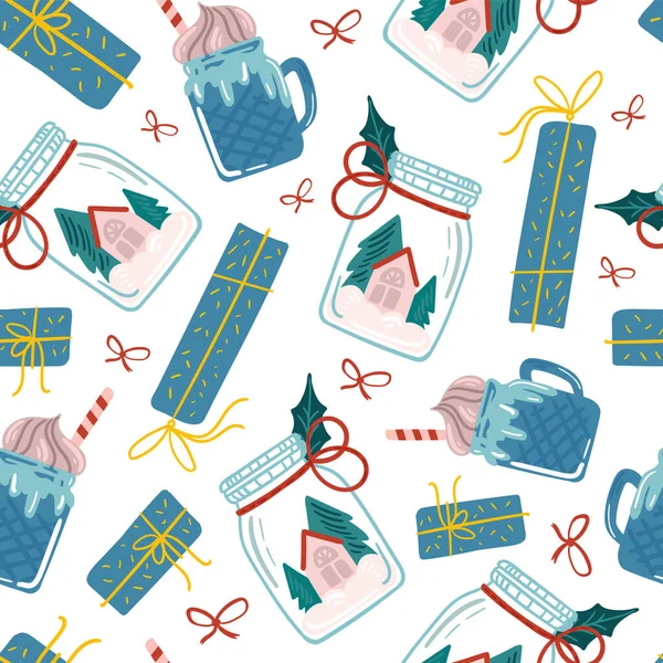 Feliz Natal Feliz Ano Novo Ilustração Padrão Sem Costura Estilo —  Vetores de Stock