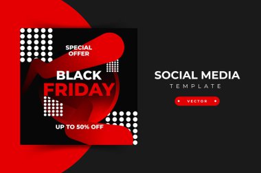 Sosyal medya mobil uygulamaları için Kara Cuma modern tanıtım web afişi. Soyut şablonlu zarif satış ve indirimli tanıtım arkaplanları.