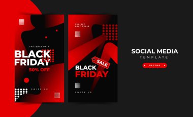 Sosyal medya mobil uygulamaları için Kara Cuma modern tanıtım web afişi. Soyut şablonlu zarif satış ve indirimli tanıtım arkaplanları.