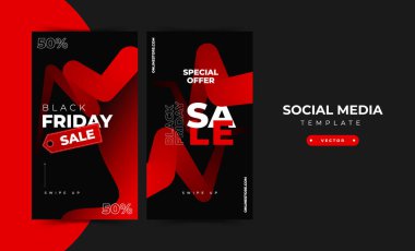 Sosyal medya mobil uygulamaları için Kara Cuma modern tanıtım web afişi. Soyut şablonlu zarif satış ve indirimli tanıtım arkaplanları.
