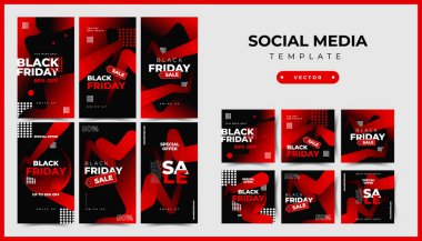 Sosyal medya mobil uygulamaları için Kara Cuma modern tanıtım web afişi. Soyut şablonlu zarif satış ve indirimli tanıtım arkaplanları.