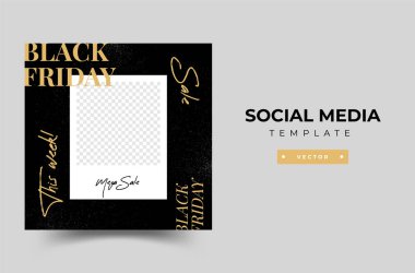 Sosyal medya mobil uygulamaları için Kara Cuma modern tanıtım web afişi. Soyut şablonlu zarif satış ve indirimli tanıtım arkaplanları.