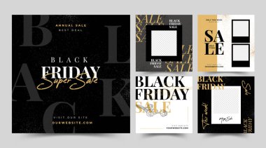 Sosyal medya mobil uygulamaları için Kara Cuma modern tanıtım web afişi. Soyut şablonlu zarif satış ve indirimli tanıtım arkaplanları.